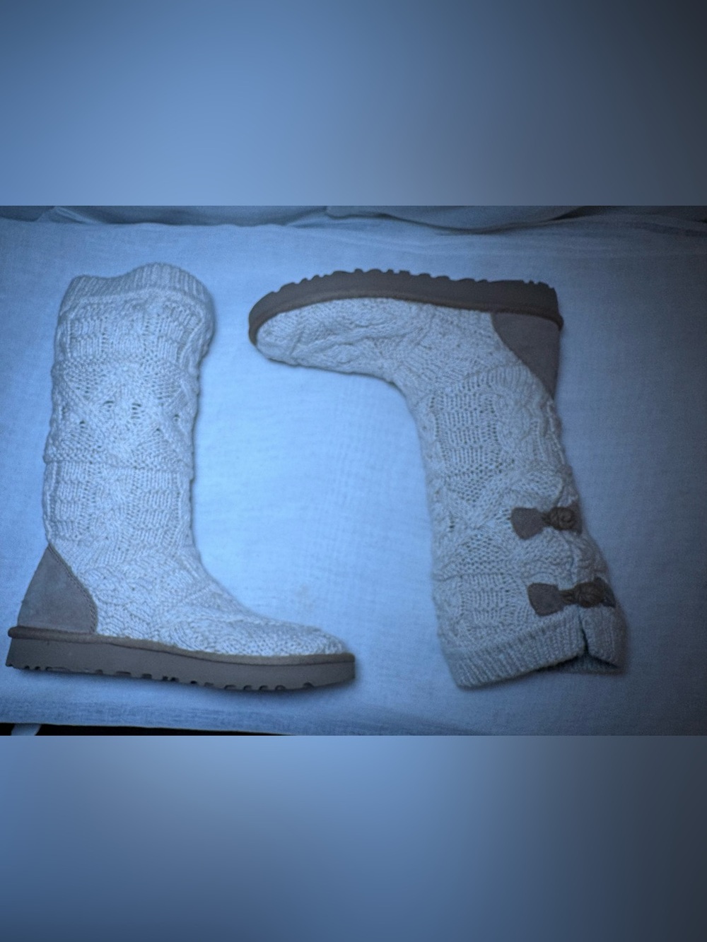 UGG Classic Cardy Knit Tall Boots Cream Cable Knit Cozy Cabincore Size 8 EUC - Picture 13 of 16